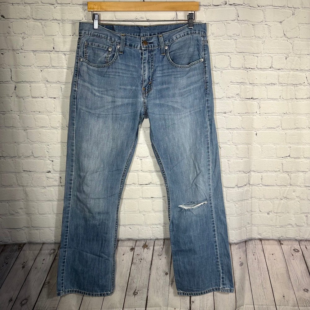 Levi Strauss 527 Bootcut Jeans Mens 34x30 Light Wash Distressed‎ Blue Denim